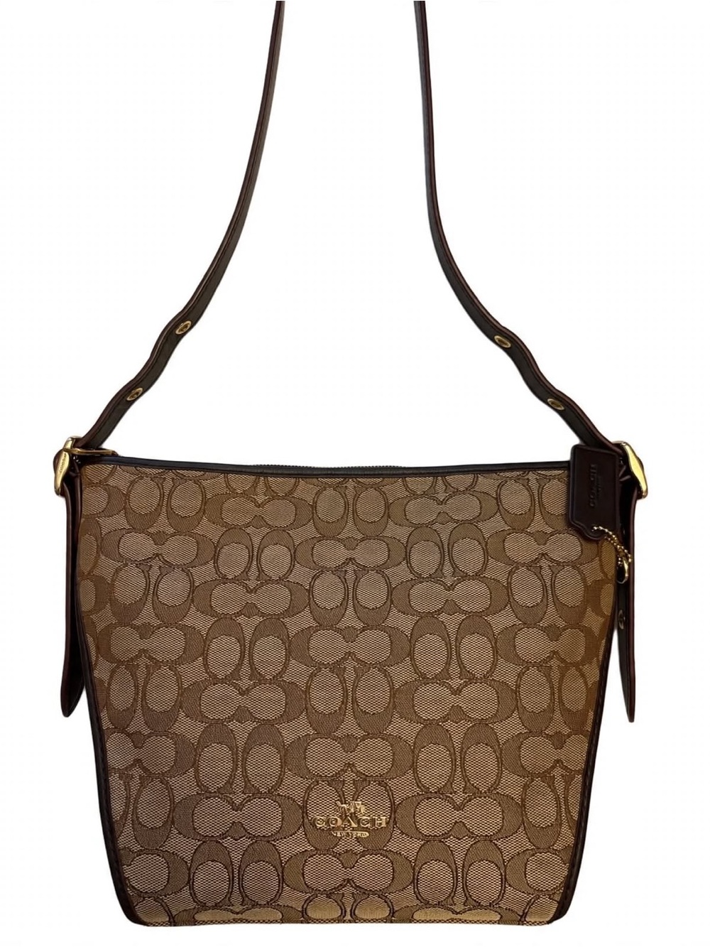 Coach 25697 Signature Jacquard Dufflette Hobo Khaki Brown Gold 2022